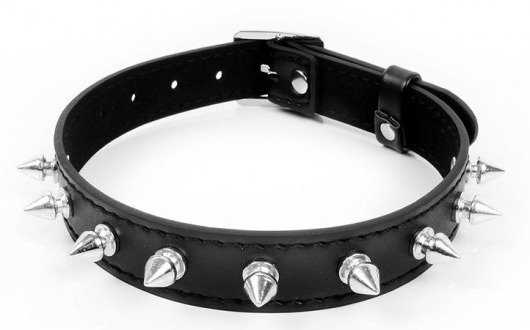 Черный ошейник с серебристыми шипами - Notabu - купить с доставкой во Владикавказе