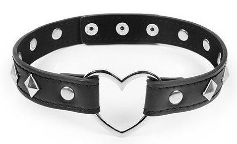 Черный ошейник с серебристыми ромбиками и сердечком - Notabu - купить с доставкой во Владикавказе