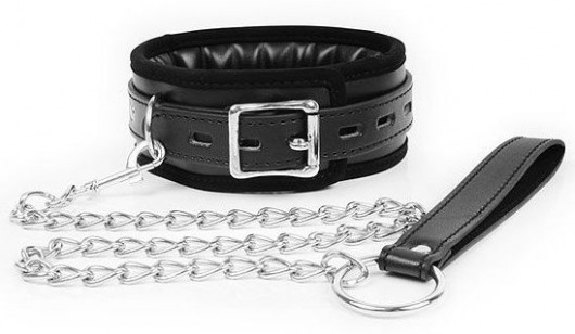 Черный ошейник на металлическом поводке с ручкой-петлей - Notabu - купить с доставкой во Владикавказе