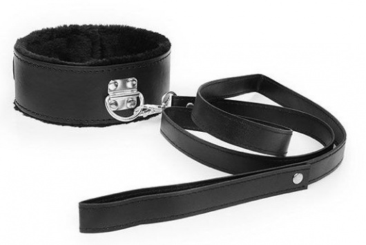 Черный ошейник на поводке с ручкой-петлей - Notabu - купить с доставкой во Владикавказе