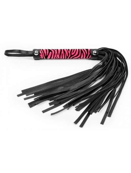 Черная многохвостовая плеть с круглой розовой ручкой-зеброй - 39 см. - Notabu - купить с доставкой во Владикавказе