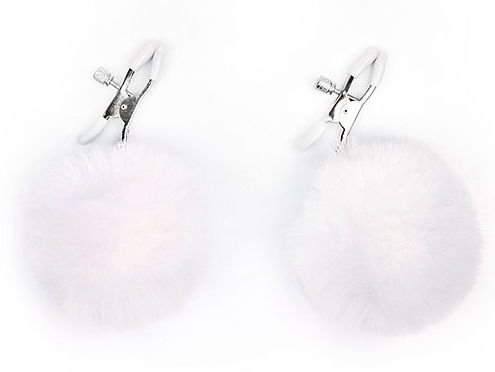 Зажимы для сосков с белым пушком - Notabu - купить с доставкой во Владикавказе