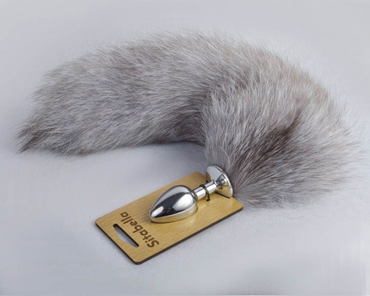 Серебристая анальная пробка с натуральным хвостиком - Sitabella - купить с доставкой во Владикавказе