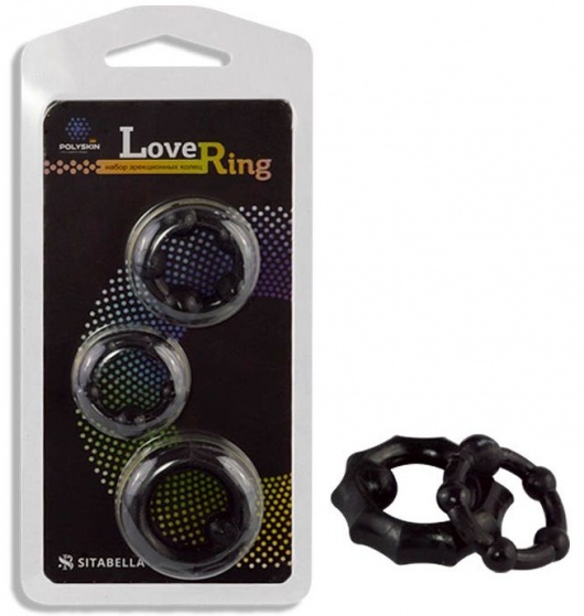 Набор из 3 черных рельефных эрекционных колец - Sitabella - во Владикавказе купить с доставкой