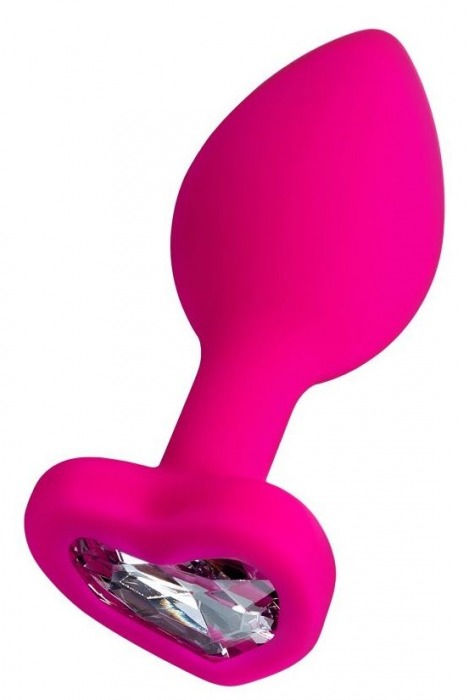 Розовая анальная втулка Diamond Heart с прозрачным кристаллом - 8 см. - ToyFa - купить с доставкой во Владикавказе