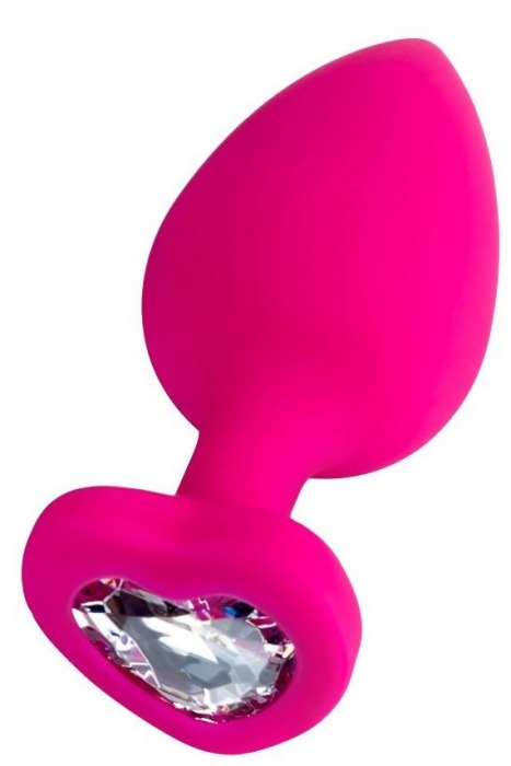 Розовая анальная втулка Diamond Heart с прозрачным кристаллом - 9,5 см. - ToyFa - купить с доставкой во Владикавказе