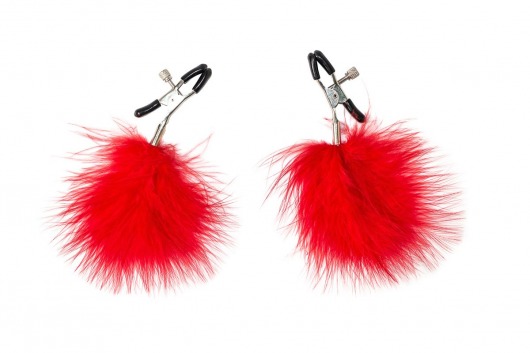 Зажимы на соски с красным пухом Euphoric - Lola Games - купить с доставкой во Владикавказе