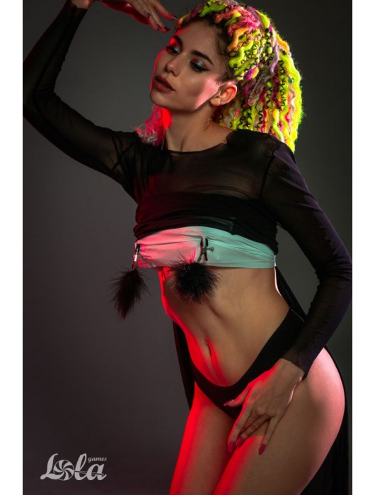 Зажимы на соски с черным пухом Euphoric - Lola Games - купить с доставкой во Владикавказе