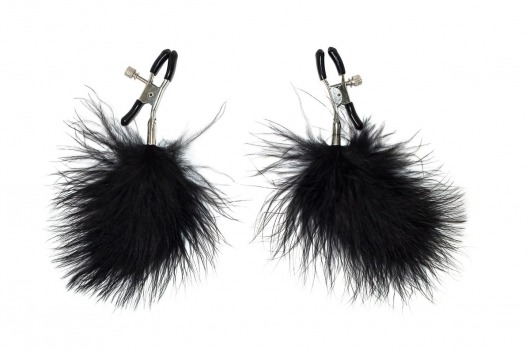 Зажимы на соски с черным пухом Euphoric - Lola Games - купить с доставкой во Владикавказе