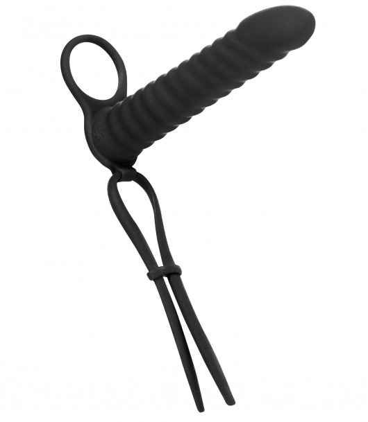 Черная вибронасадка для двойного проникновения Rori - 17 см. - Lola Games - купить с доставкой во Владикавказе