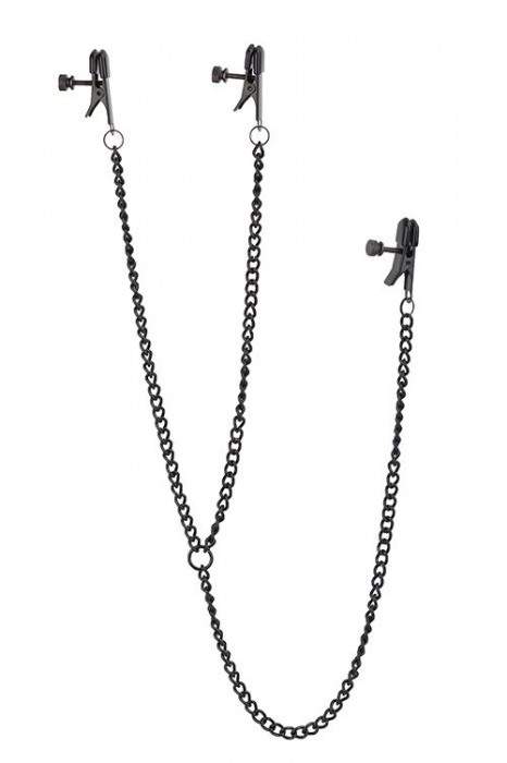 Черные зажимы на соски и клитор на цепочке DELUXE NIPPLE   CLIT CLAMPS - Dream Toys - купить с доставкой во Владикавказе
