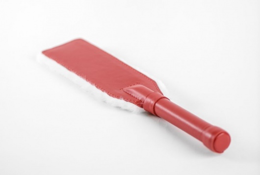 Красно-белая двустороння шлепалка из натуральной кожи и меха - 35 см. - БДСМ Арсенал - купить с доставкой во Владикавказе