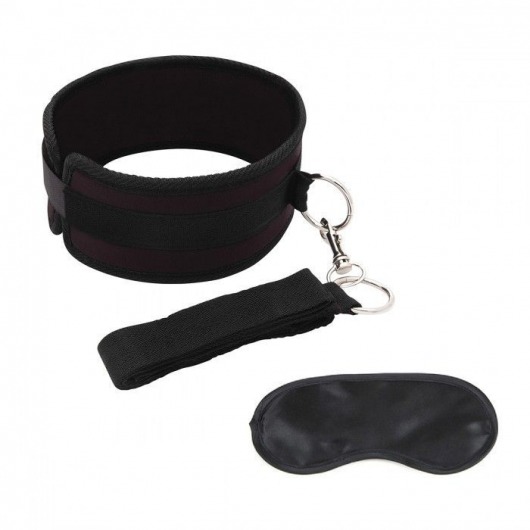Черный ошейник с длинным поводком Collar and Leash Set - Lux Fetish - купить с доставкой во Владикавказе