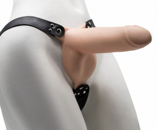 Пустотелый фаллопротез на ремешках с заклепками - 19,5 см. - LOVETOY (А-Полимер) - купить с доставкой во Владикавказе