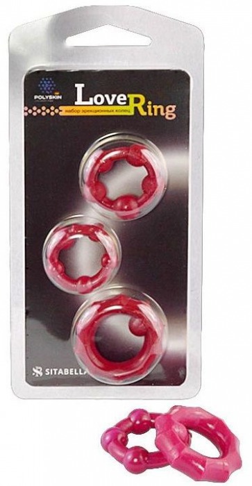 Набор из 3 малиновых рельефных эрекционных колец - Sitabella - во Владикавказе купить с доставкой