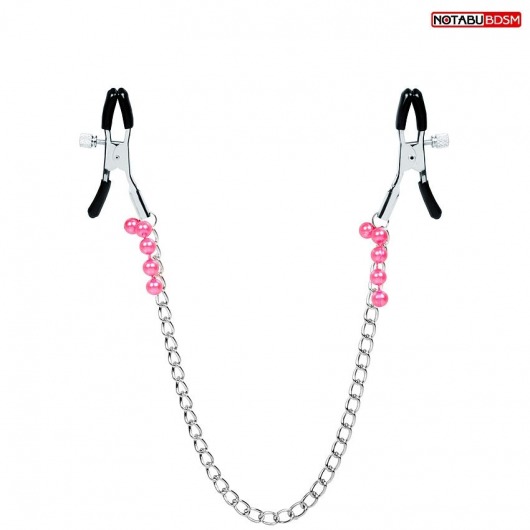 Оригинальные зажимы на соски с розовыми бусинками и цепочкой - Notabu - купить с доставкой во Владикавказе