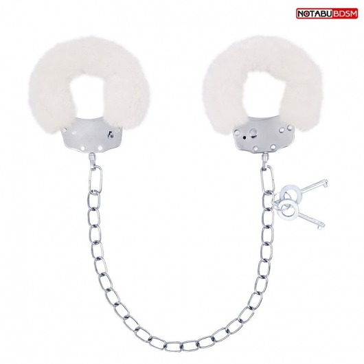 Белые меховые оковы на сцепке с ключиками - Notabu - купить с доставкой во Владикавказе