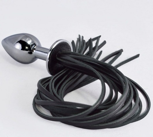 Серебристая анальная пробка с черной плетью - Sitabella - купить с доставкой во Владикавказе
