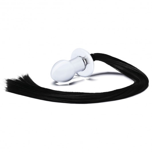 Стеклянная анальная пробка с черным конским хвостом - Glas - купить с доставкой во Владикавказе