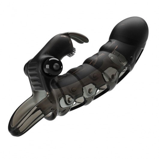 Черная закрытая насадка с подхватом мошонки и стимулятором клитора - 19,2 см. - Baile - во Владикавказе купить с доставкой