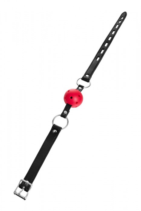 Красный кляп-шар на черных ремешках - ToyFa - купить с доставкой во Владикавказе