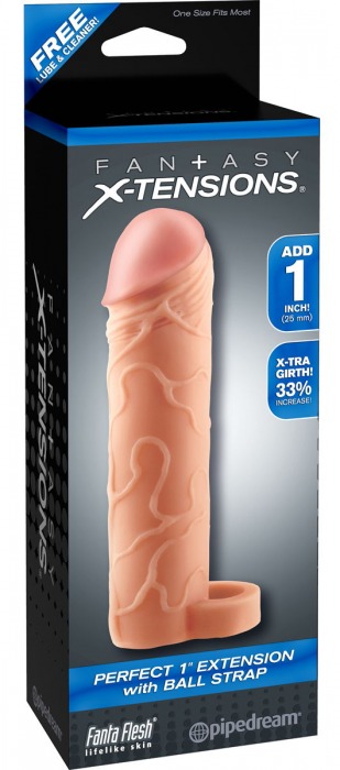 Телесная насадка с кольцом Perfect 1 Extension with Ball Strap - 17 см. - Pipedream - во Владикавказе купить с доставкой