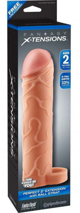 Телесная насадка с кольцом Perfect 2  Extension with Ball Strap - 19 см. - Pipedream - во Владикавказе купить с доставкой
