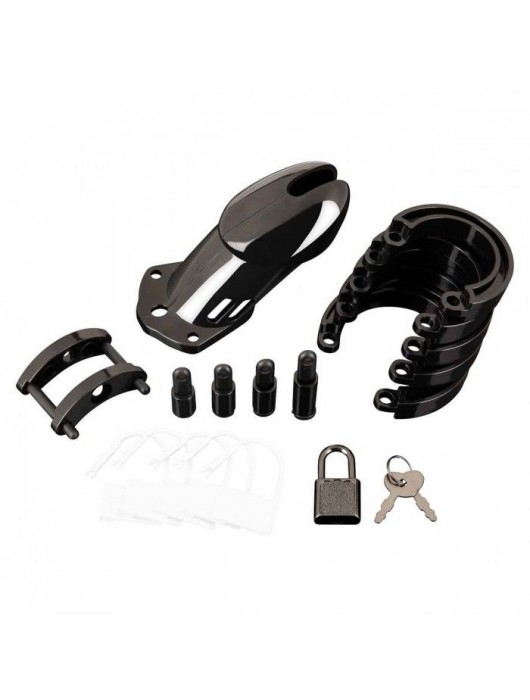 Черная акриловая клетка целомудрия для члена с замком - BlueLine - купить с доставкой во Владикавказе