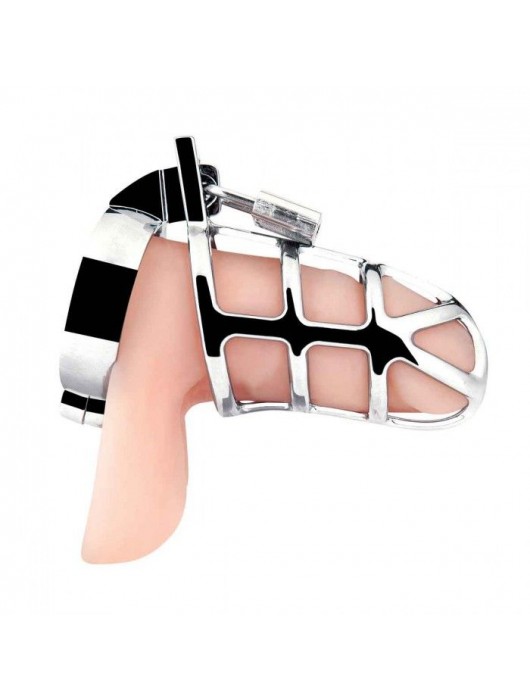 Серебристая металлическая клетка для члена с замком Enslave Cock Cage - BlueLine - купить с доставкой во Владикавказе