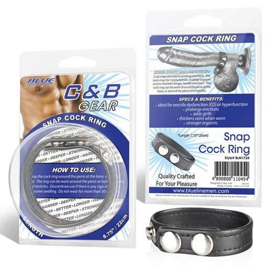Кольцо на пенис из искусственной кожи на клепках SNAP COCK RING - BlueLine - во Владикавказе купить с доставкой
