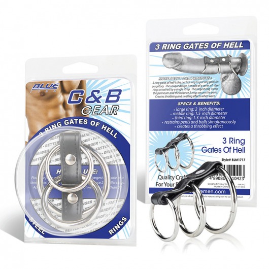 Хомут на пенис из трех металлических колец 3 RING GATES OF HELL - BlueLine - во Владикавказе купить с доставкой