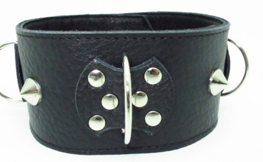Черный кожаный ошейник с короткими шипами - БДСМ Арсенал - купить с доставкой во Владикавказе