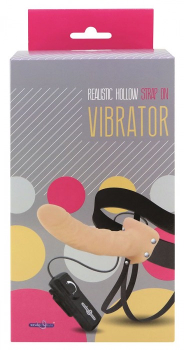 Полый страпон телесного цвета с встроенным вибратором - 20 см. - Seven Creations - купить с доставкой во Владикавказе