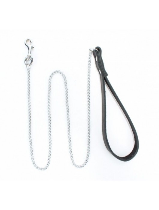 Металлический поводок с кожаной ручкой - БДСМ Арсенал - купить с доставкой во Владикавказе