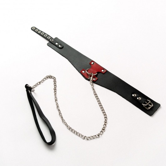 Черный широкий ошейник с красным декором и поводком - Crazy Handmade - купить с доставкой во Владикавказе