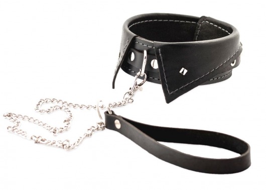 Черный ошейник-воротничок с металлическим поводком - Crazy Handmade - купить с доставкой во Владикавказе