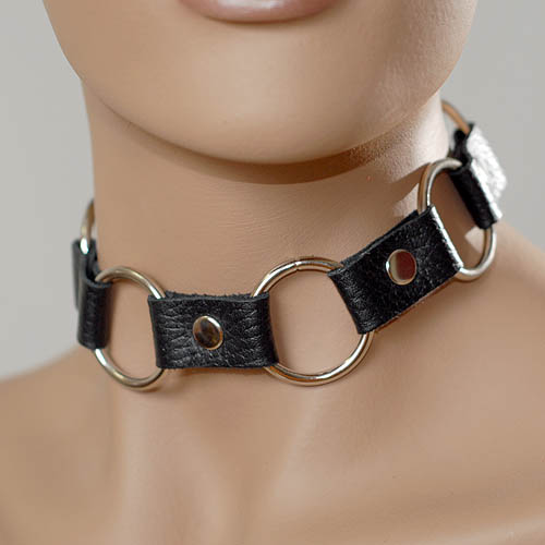 Кожаный черный ошейник с кольцами - Sitabella - купить с доставкой во Владикавказе