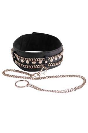Чёрный ошейник с цепочками и поводком - Sitabella - купить с доставкой во Владикавказе