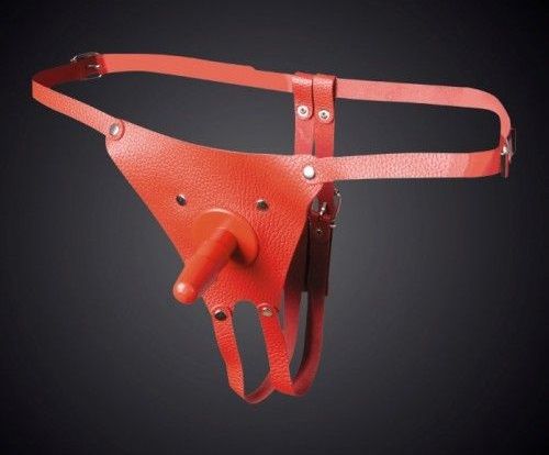 Красные кожаные универсальные трусики со штырьком для насадок - Sitabella - купить с доставкой во Владикавказе