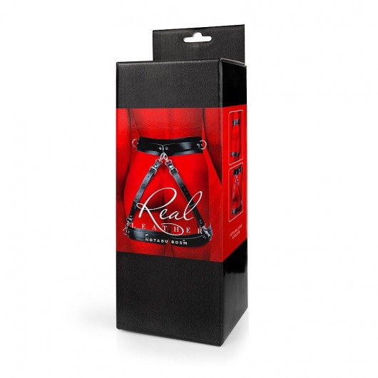 Черный кожаный пояс с гартерами - S-M - Notabu - купить с доставкой во Владикавказе