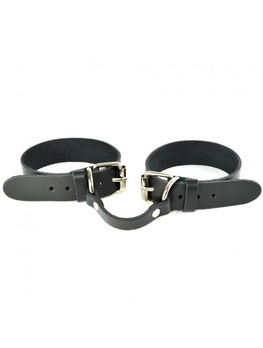 Черные кожаные наручники со съемной ярко-розовой опушкой - Sitabella - купить с доставкой во Владикавказе