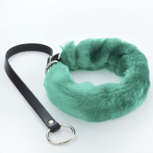 Зеленый меховой ошейник с кожаным поводком - Sitabella - купить с доставкой во Владикавказе