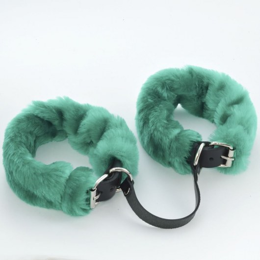Черные кожаные оковы со съемной зеленой опушкой - Sitabella - купить с доставкой во Владикавказе