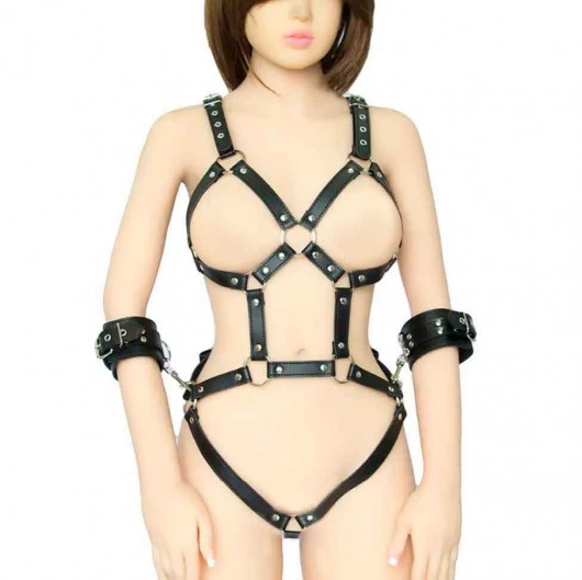 Черное боди-портупея с пристегивающимися наручниками - Notabu - купить с доставкой во Владикавказе