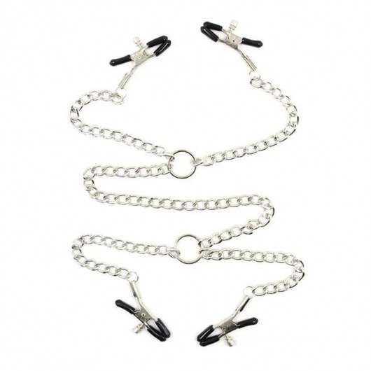 Серебристые зажимы для сосков и половых губ на тонкой цепочке - Notabu - купить с доставкой во Владикавказе