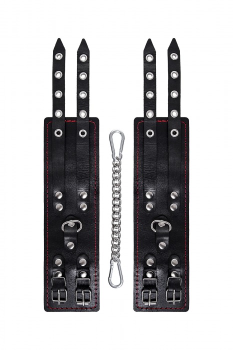 Черные кожаные оковы с двумя ремнями и контрастной строчкой - Pecado - купить с доставкой во Владикавказе