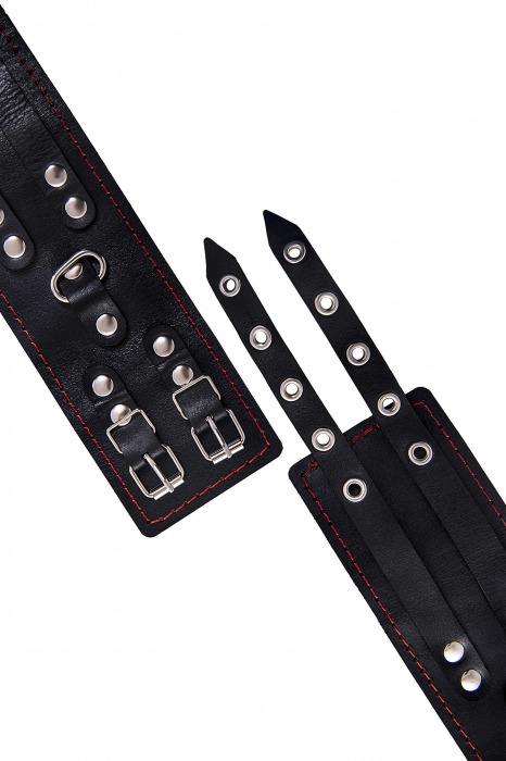 Черные кожаные оковы с двумя ремнями и контрастной строчкой - Pecado - купить с доставкой во Владикавказе