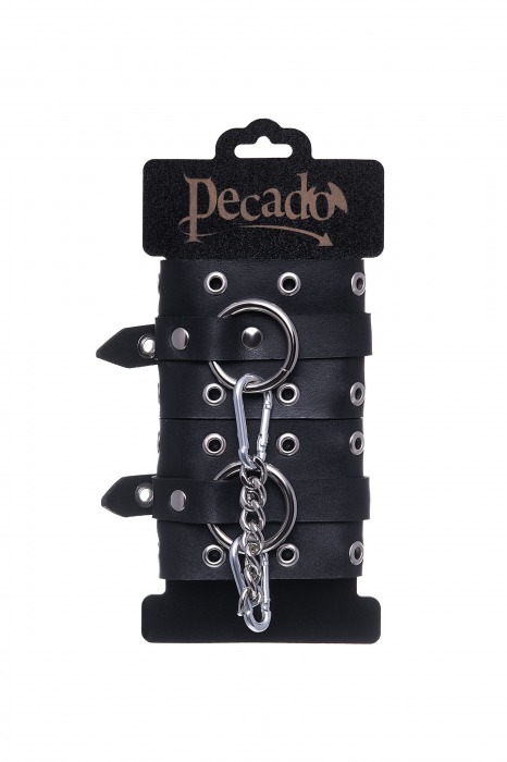 Черные кожаные однослойные наручники с люверсами - Pecado - купить с доставкой во Владикавказе