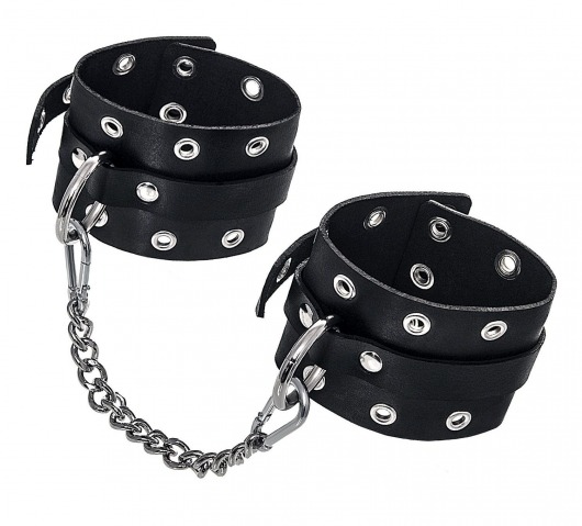 Черные кожаные однослойные оковы с люверсами - Pecado - купить с доставкой во Владикавказе