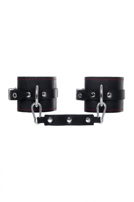 Черные кожаные однослойные оковы с контрастной строчкой - Pecado - купить с доставкой во Владикавказе